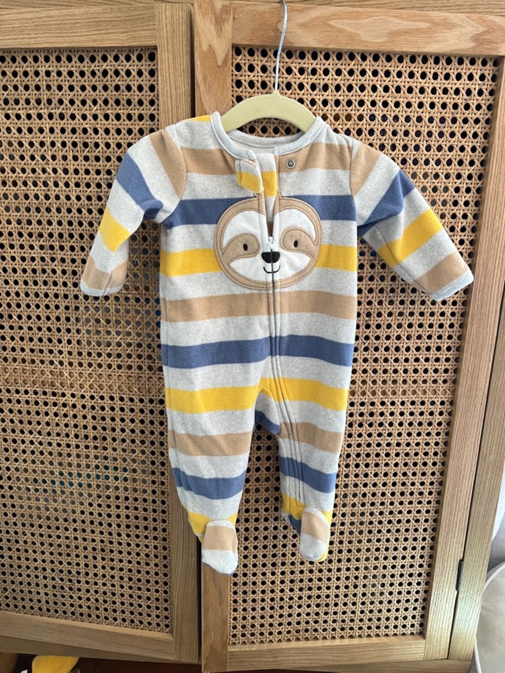 0-3M Carter's Striped Sloth Footed One-Piece - Yellow, Blue & Tan